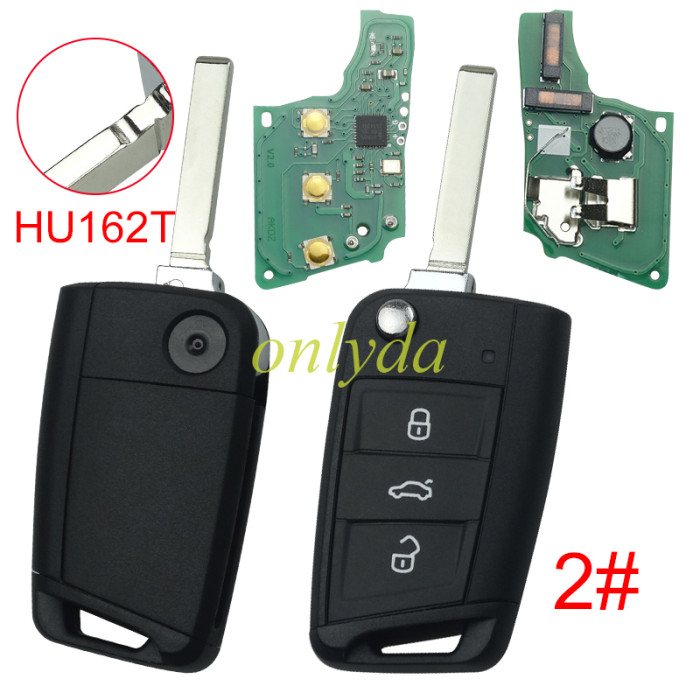 For VW  MQB platform 3 button Keyless flip remote key  with AES ID48 chip-434mhz, used for T-Cross,  ect, pls choose blade and button