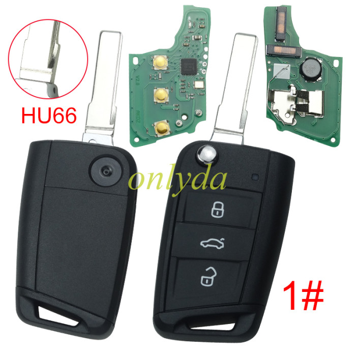 For VW  MQB platform 3 button Keyless flip remote key  with AES ID48 chip-434mhz, used for T-Cross,  ect, pls choose blade and button