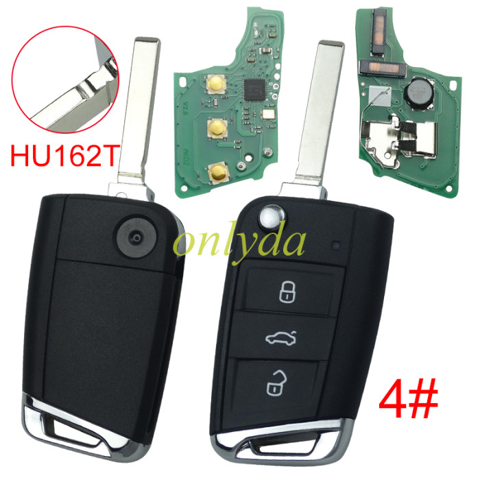 For VW  MQB platform 3 button Keyless flip remote key  with AES ID48 chip-434mhz, used for T-Cross,  ect, pls choose blade and button
