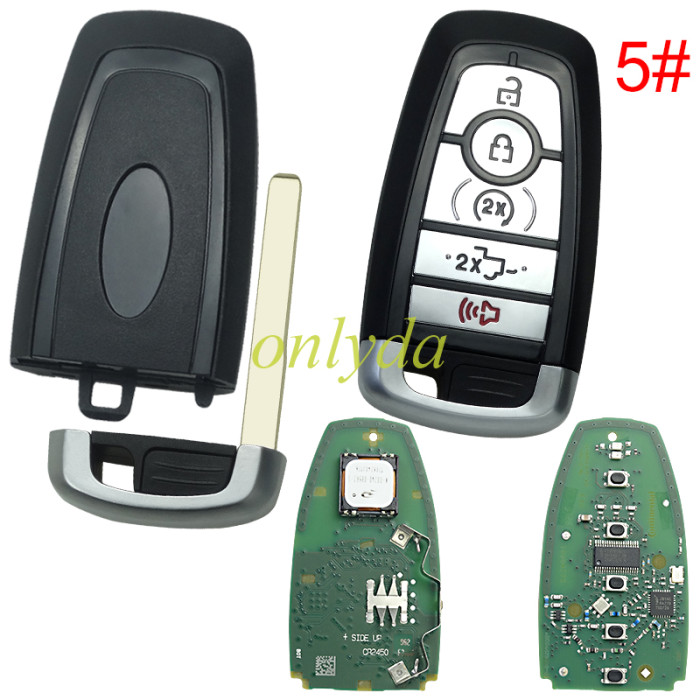 For Ford keyless 4+1 button  remote key  with 902mhz with HITAG PRO 49chip   HC3T-15K601-BA A2C39435000 IC:7812A-A2C39435000 FCC ID:M3N-A2C93142600 OEM PCB+aftermarket shell