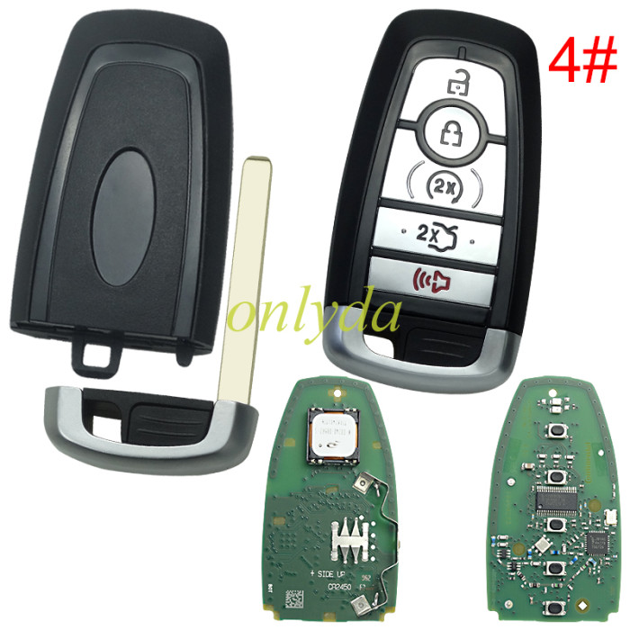 For Ford keyless 4+1 button  remote key  with 902mhz with HITAG PRO 49chip   HC3T-15K601-BA A2C39435000 IC:7812A-A2C39435000 FCC ID:M3N-A2C93142600 OEM PCB+aftermarket shell