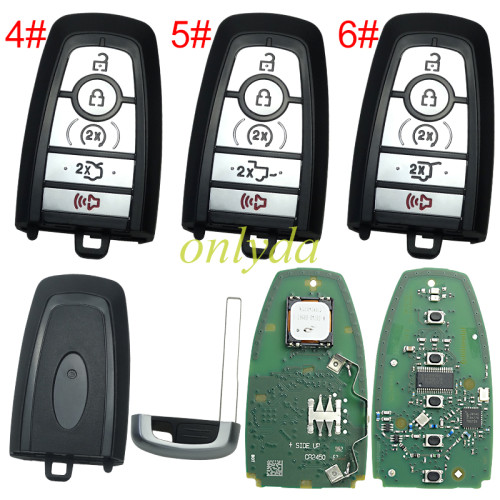 For Ford keyless 4+1 button  remote key  with 902mhz with HITAG PRO 49chip   HC3T-15K601-BA A2C39435000 IC:7812A-A2C39435000 FCC ID:M3N-A2C93142600 OEM PCB+aftermarket shell