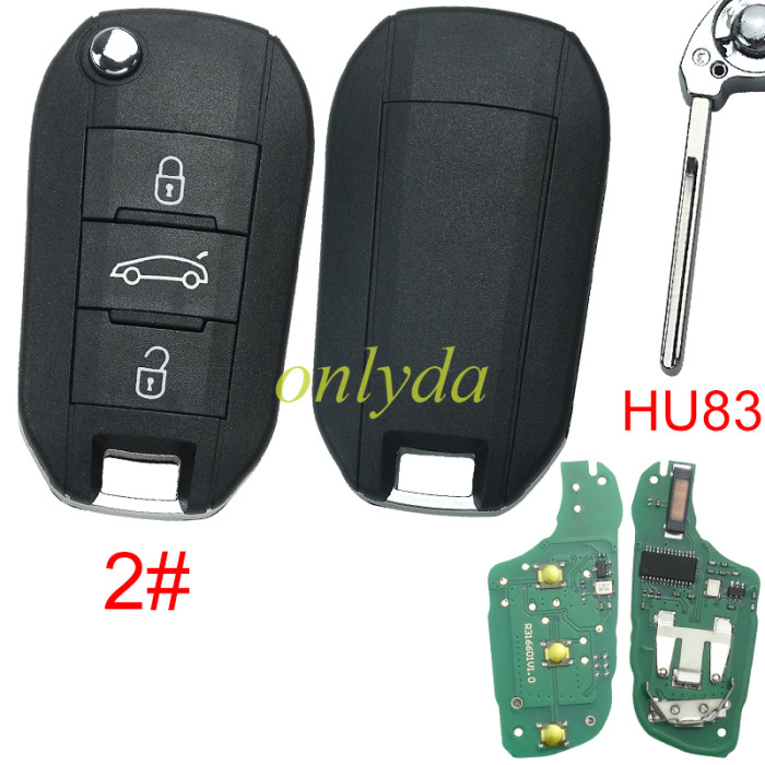 For Peugeot remote key 434mhz FSK , AES 4A chip with HU83 balde, Peugeot 308 ，4008 Citroen C3 C5 C6, 08454610 HUF8435 2015DJ2893 PN:9809825177, pls choose the model
