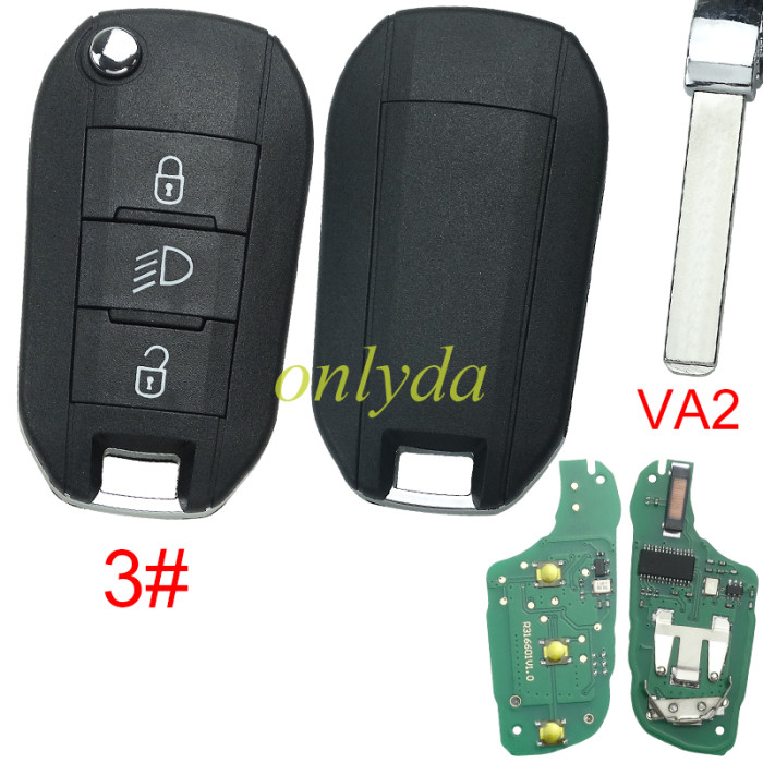 For Peugeot remote key 434mhz FSK , AES 4A  chip with VA2 balde, Peugeot 308 ，4008 Citroen C3 C5 C6, 08454610 HUF8435  2015DJ2893  PN:9809825177, pls choose the model