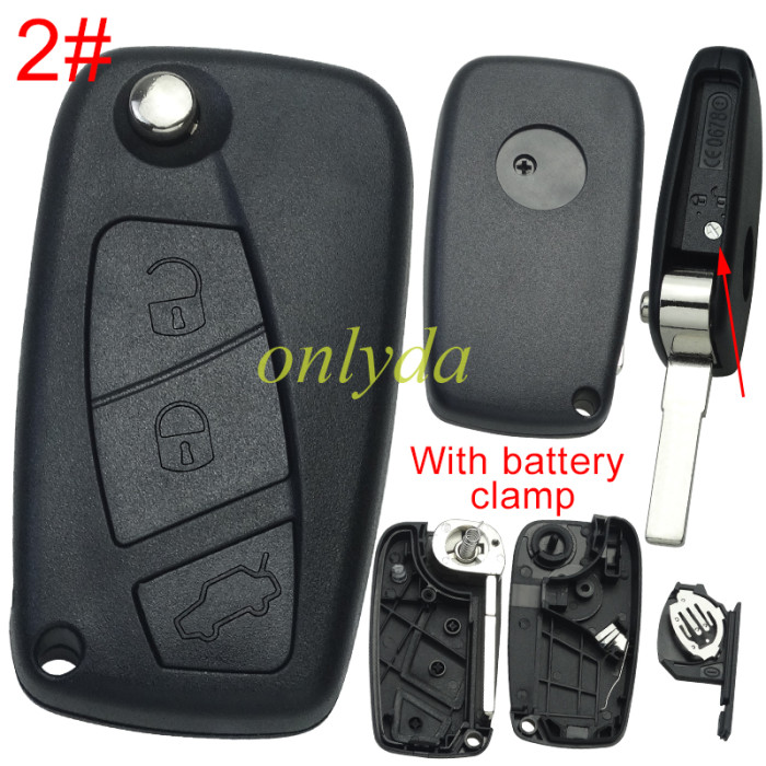 Super Stronger GTL shell  Fiat  2/3 button remote key blank withbattery clamp with bagde , pls choose model .