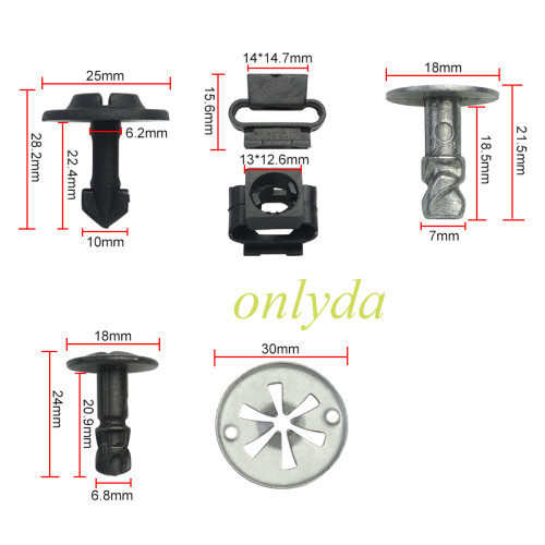HZ102 Automotive repair clips and fasteners Package ( R150 10pcs ,E339 10pcs, S341 10pcs, S340 10pcs .S415 20pcs ,S489 40pcs)