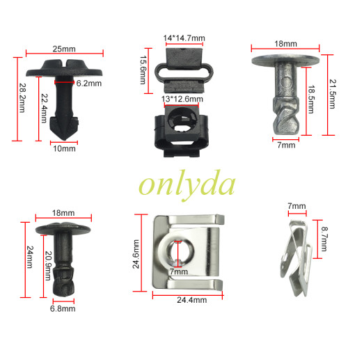 HZ101 Automotive repair clips and fasteners Package (R150 10pcs ,E339 10pcs ,S341 10pcs,S340 10pcs, S415 20pcs)