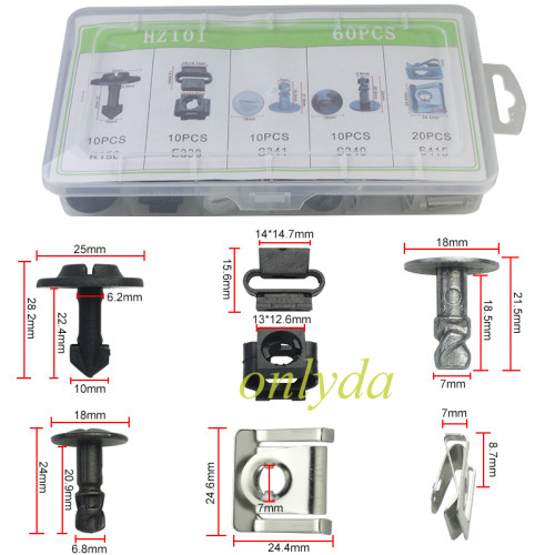 HZ101 Automotive repair clips and fasteners Package (R150 10pcs ,E339 10pcs ,S341 10pcs,S340 10pcs, S415 20pcs)