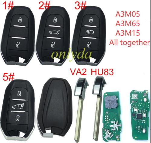 Chip model A3M05/A3M15/A3M65 All in one, Aftermarket Smart Key for Peugeot 3 Buttons / Frequency:433MHz Transponder: HITAG AES Blade VA2/HU83 / Part No:98 097 814 ZD / 98097814ZD/Keyless Go 308/3008/408/5008/ opel -Astra L/ Corsa F Citroen C4 CACTUS / PICASSO/C3