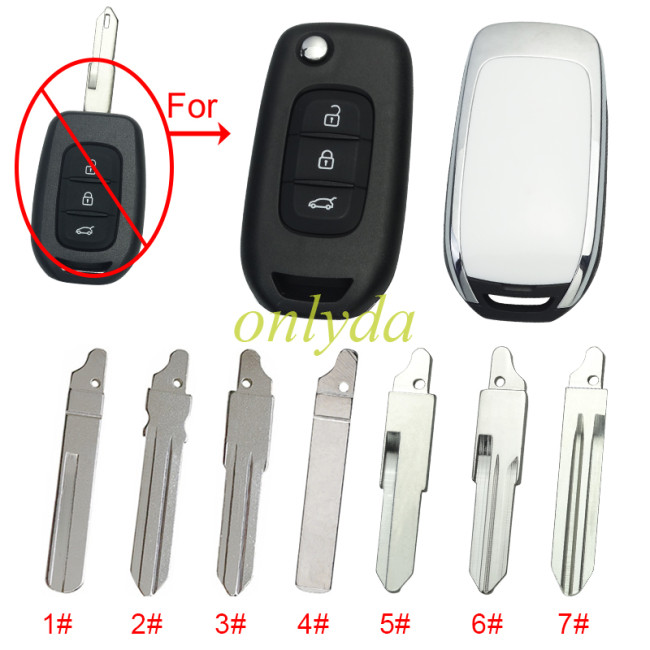 For Renault  3 button remote modified  flip key shell without badge ,with blade ,  pls choose blade