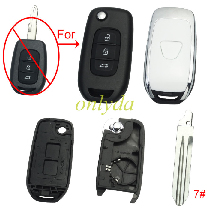 For Renault  3 button remote modified  flip key shell with Dacia badge ,with blade, pls choose blade