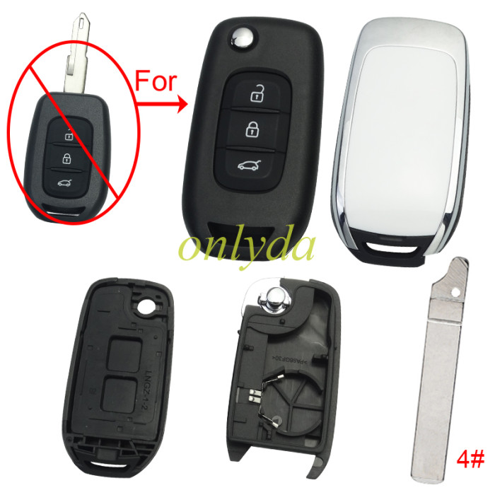 For Renault  3 button remote modified  flip key shell without badge ,with blade ,  pls choose blade