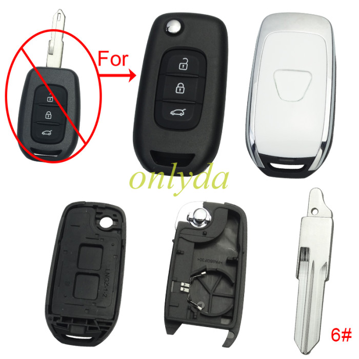 For Renault  3 button remote modified  flip key shell with Dacia badge ,with blade, pls choose blade