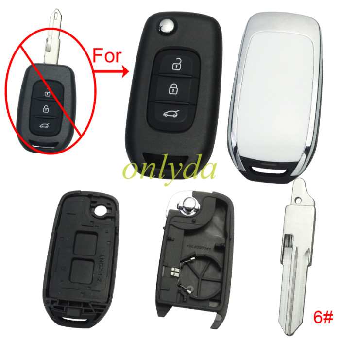 For Renault  3 button remote modified  flip key shell without badge ,with blade ,  pls choose blade