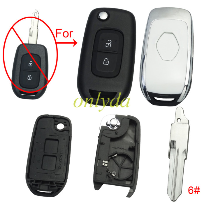 For Renault  2 button remote modified  flip key shell with badge,  pls choose blade