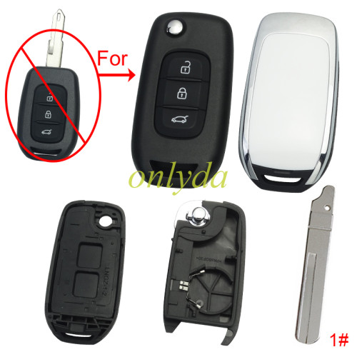 For Renault  3 button remote modified  flip key shell without badge ,with blade ,  pls choose blade