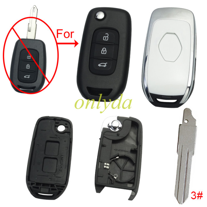 For Renault  3 button remote modified  flip key shell with new renault badge ,with blade ,  pls choose  blade