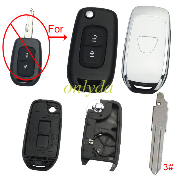 For Renault  2button remote modified  flip key shell with Dacia badge ,with blade ,  pls choose  blade