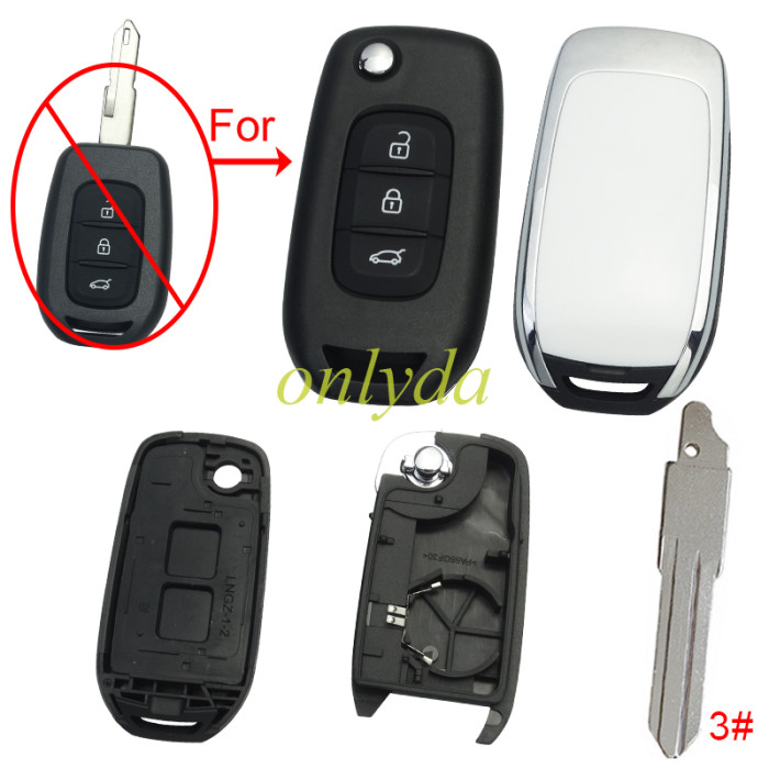 For Renault  3 button remote modified  flip key shell without badge ,with blade ,  pls choose blade