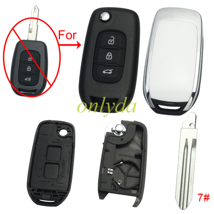 For Renault  3 button remote modified  flip key shell without badge ,with blade ,  pls choose blade