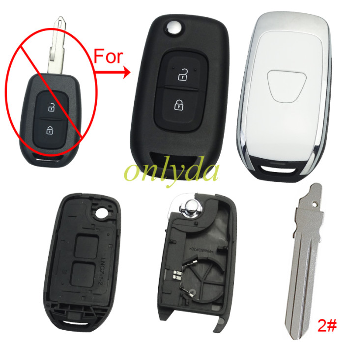 For Renault  2button remote modified  flip key shell with Dacia badge ,with blade ,  pls choose  blade