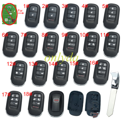 Modified Honda 11th generation Civic key case with logo,  fit for VVDI PCB