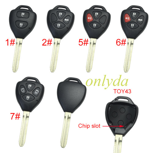 For Toyota  remote key shell with Toy43 blade without badge, pls choose button model