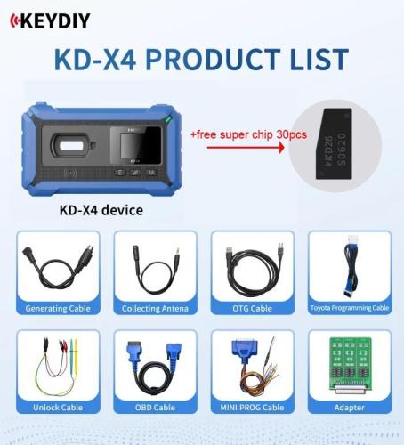 30PCS keydiy super chip+KEYDIY KD-X4 5-in-1 Key Programmer Combines KD Max, KD Mate and KD Mini Prog Supports MQB MLB BMW BDC2 BDC3 IMMO