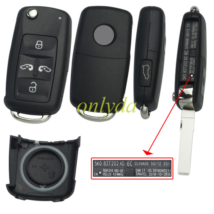 KYDZ  VW 4 button  with original MQB chip keyless go remote key  7N5837202AD 7N0837202D ID:2015DJ6124 434MHZ