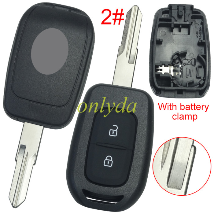 For Renault  2 button remote key blank with battery clamp with new badge , pls choose blade