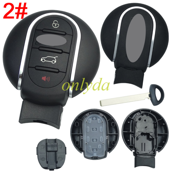 For BMW mini cooper 3/3+1 button   remote shell, Front with badge Back with MINI writing, pls choose button