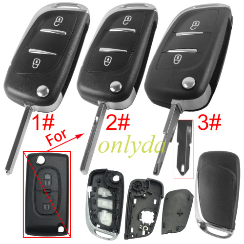 For Peugeot/Citroen modified 2 button remote key shell with battery clamp without badge place, pls choose the blade type  1#-VA2 2#-HU83 3#-NE73