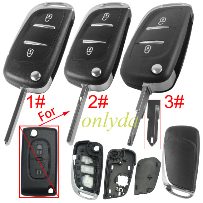 For Peugeot/Citroen modified 2 button remote key shell with battery clamp without badge place, pls choose the blade type  1#-VA2 2#-HU83 3#-NE73