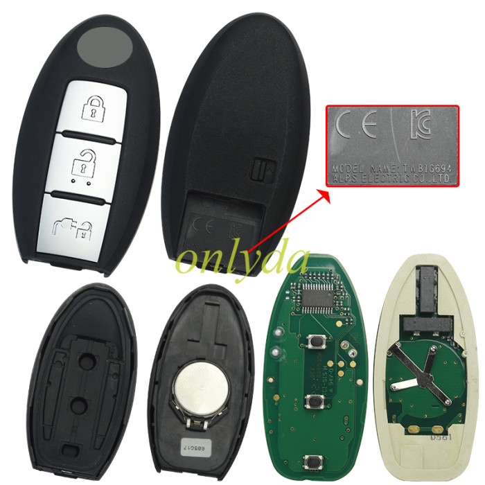Genuine  Nissan  Nissan Leaf - Juke - NV200 - 285E3-3NL3A - TWB1G694 Nissan Part Number: 285E33NL3A 3 Buttons: Lock, Unlock & Charge Cable Frequency: 433 Mhz Battery: CR2025 PCF7952A / HITAG 2 / 46 CHIP TWBIG694 285E3-9KN0A 285E3-4FA1A 285E3-3NL3A 2016 Nissan Lannia2017 Nissan Sentra 2014-2016      Nissan NV200 2015-2018      Nissan Leaf 2010-2017      Nissan Juke