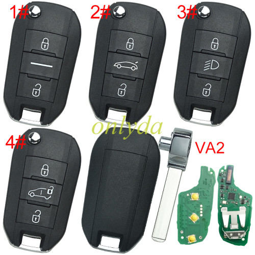 KYDZ brand Peugeot 3 button remote key 434mhz FSK with 4A NCF29 chip with VA2 blade, Peugeot 308，4008 Citroen C3 C5 C6，Flip Key 08454610 HUF8435 2015DJ2893 PN:9809825177,pls choose button