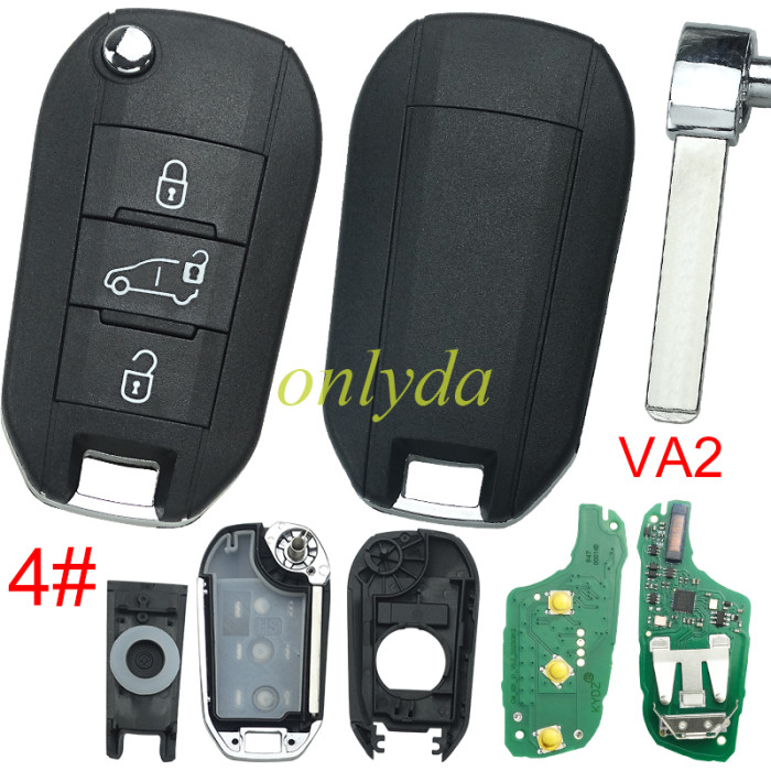 KYDZ brand Peugeot 3 button remote key 434mhz FSK with 4A NCF29 chip with VA2 blade, Peugeot 308，4008 Citroen C3 C5 C6，Flip Key 08454610 HUF8435 2015DJ2893 PN:9809825177,pls choose button