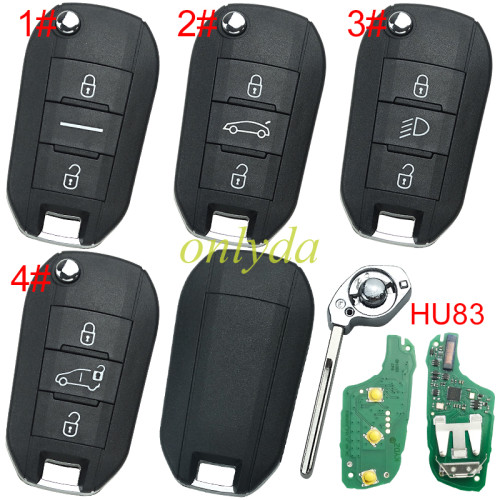 KYDZ brand Peugeot 3 button remote key 434mhz FSKwith 4A NCF29 chip with hu83 blade, Peugeot 508，4008 Citroen C3 C5 C6，Flip Key 08454610 HUF8435 2015DJ2893 PN:9809825177,pls choose button