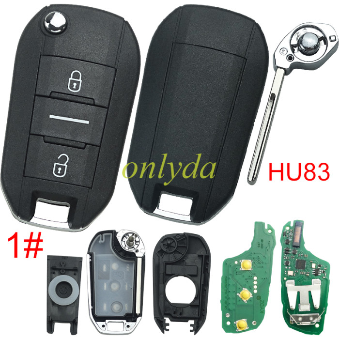 KYDZ brand Peugeot 3 button remote key 434mhz FSKwith 4A NCF29 chip with hu83 blade, Peugeot 508，4008 Citroen C3 C5 C6，Flip Key 08454610 HUF8435 2015DJ2893 PN:9809825177,pls choose button