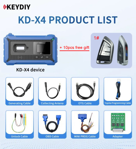 Free 10pcs KD FGB23 Remote +KEYDIY KD-X4 5-in-1 Key Programmer Combines KD Max, KD Mate and KD Mini Prog Supports MQB MLB BMW BDC2 BDC3 IMMO