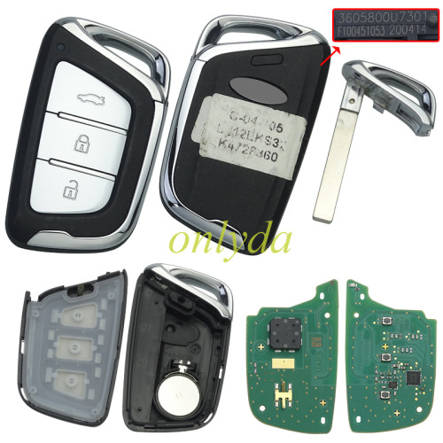 OEM Chinese JAC Car Keyless Intelligent Remote Key  3 button 434Mhz with ID47 NCF29Ax Chip for JAC Car Smart Remote Key F100451053  360580OU3401