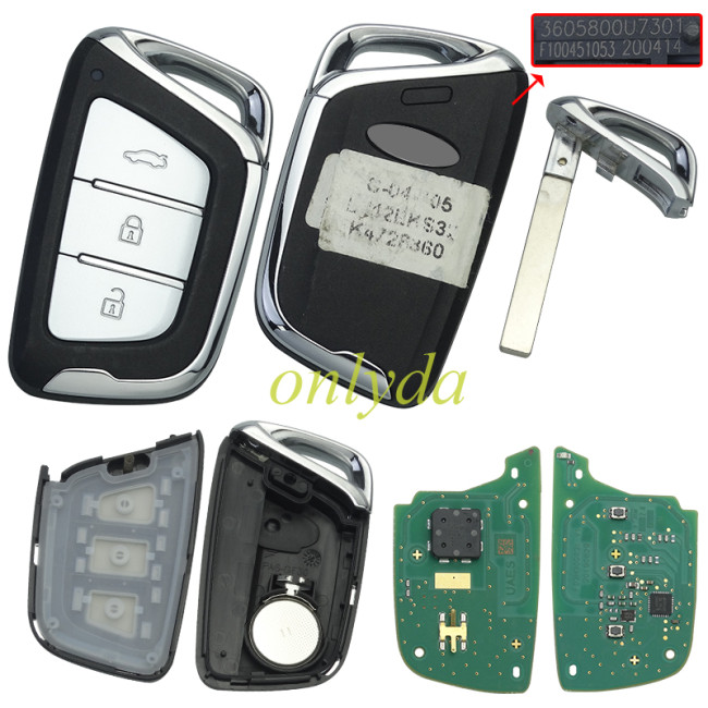 OEM Chinese JAC Car Keyless Intelligent Remote Key 3 button 434Mhz with ID47 NCF29Ax Chip for JAC Car Smart Remote Key F100451053 360580OU3401