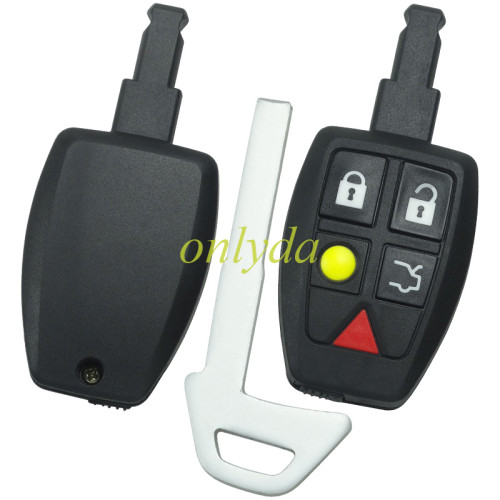 Volvo 5 button remote key shell with key blade with printed volvo badge