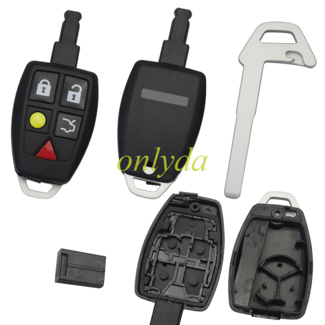 Volvo 5 button remote key shell with key blade with printed volvo  badge
