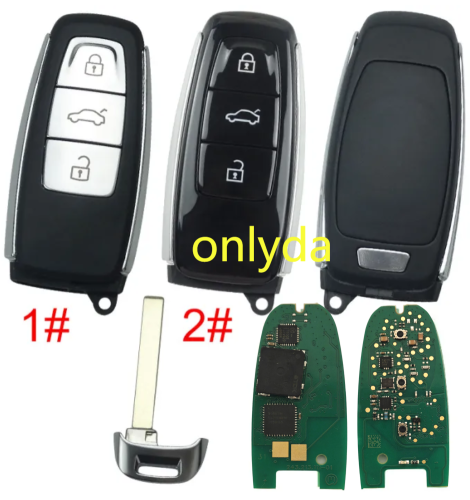 Uninitialized High configuration original Audi 3 button remote key MLB chip 5M for 2019 - 2022 Audi Smart Key 4B  with 433mhz FSK model   for  Audi A6 A7 A8 , twice  trunk   FCC : IYZ-AK2 Part #: 4N0.959.754.AM/4N0959754AM original PCB with aftermarket shell