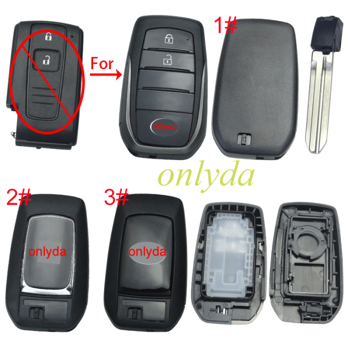 For Toyota 2button modified key shell with badge in the front,  back cover : 1#without badge/ 2#with Crown Badge/ 3#with Toyota Badge, MOQ is 5pcs