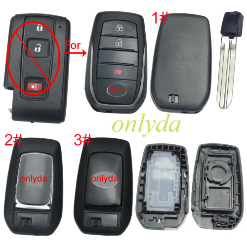 For Toyota 2+1button modified key shell with badge in the front,  back cover : 1#without badge/ 2#with Crown Badge/ 3#with Toyota Badge, MOQ is 5pcs