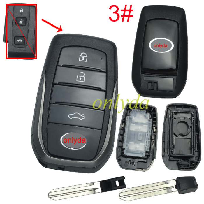 For Toyota 3 button modified key shell with badge in the front,  back cover : 1#without badge/ 2#with Crown Badge/ 3#with Toyota Badge, MOQ is 5pcs
