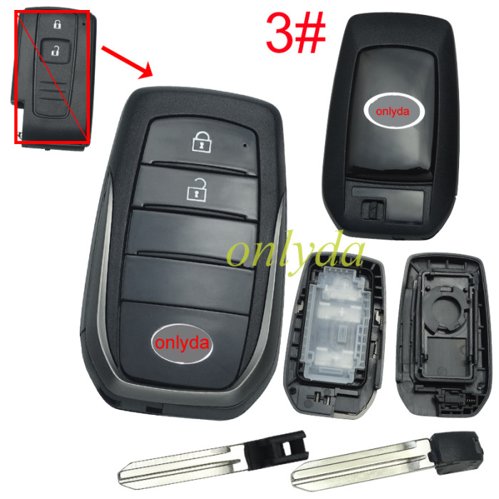 For Toyota 2button modified key shell with badge in the front,  back cover : 1#without badge/ 2#with Crown Badge/ 3#with Toyota Badge, MOQ is 5pcs
