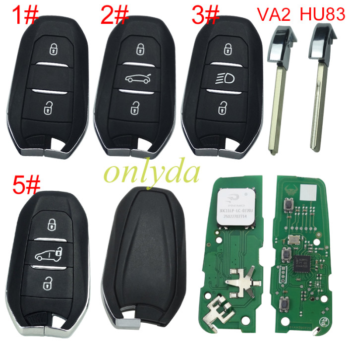 Chip model : A3M15 Aftermarket Smart Key for Peugeot 3 Buttons / Frequency:433MHz   Transponder: HITAG AES 4A  Blade VA2/HU83 /   Part No: 98 097 814 ZD / 98097814ZD / Keyless Go 308/3008/408/5008/ opel -Astra L / Corsa F Citroen C4 CACTUS / PICASSO / C3