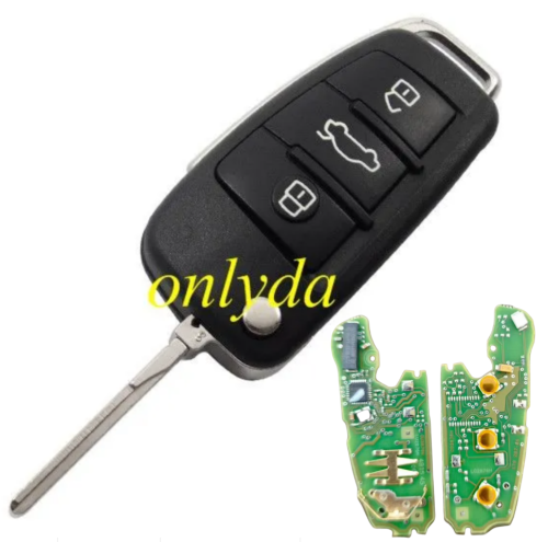 OEM Audi  A3 S3 MQB 3 button flip remote key with AES 48 Megamos AES MQB48 Chip  P/N: 8V0 837 220  8V0 837 220G 8V0 837 220F 434mhz ASK model 2012 -2025 Original PCB+aftermarket shell